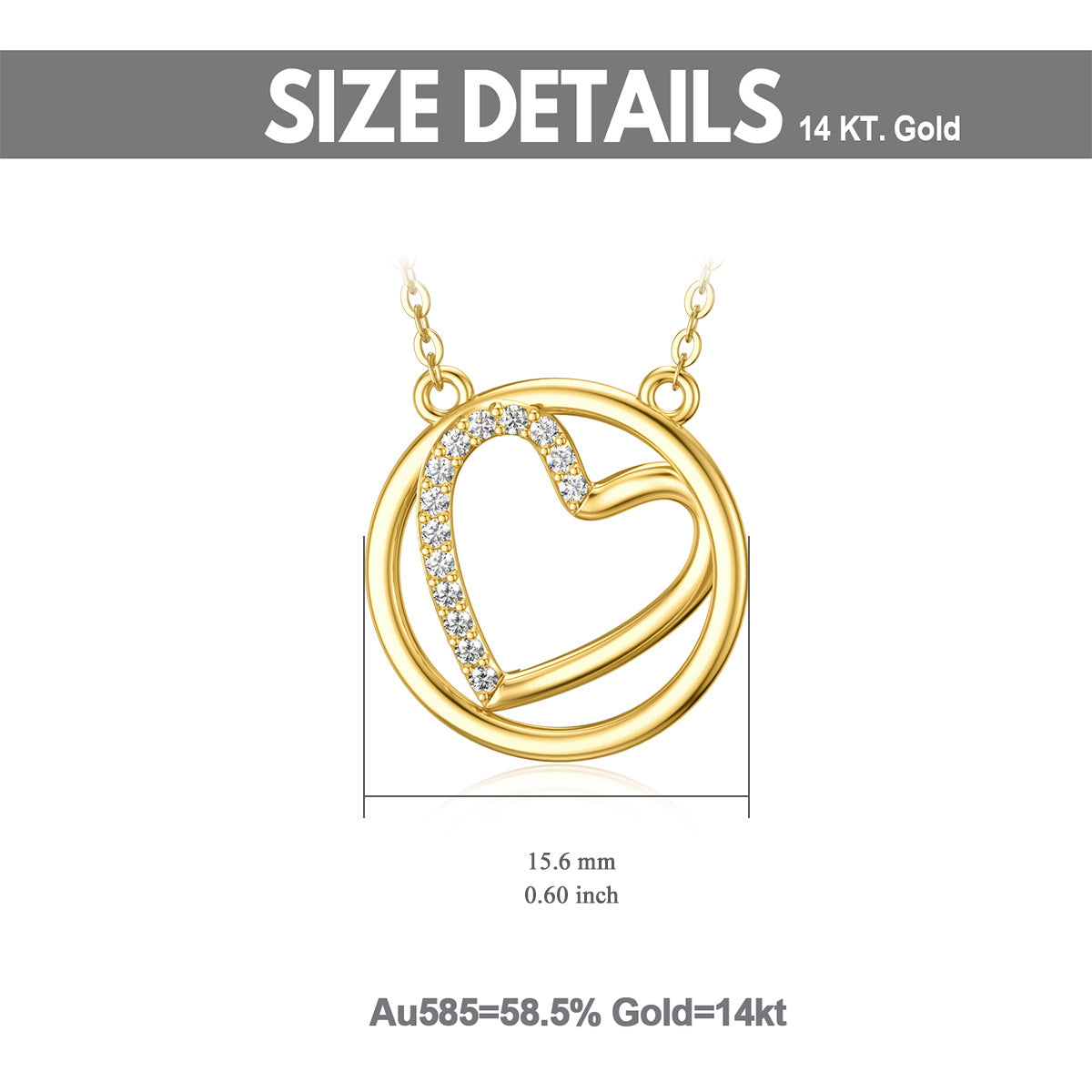 14K Gold Heart Necklace with 5A Cubic Zirconia