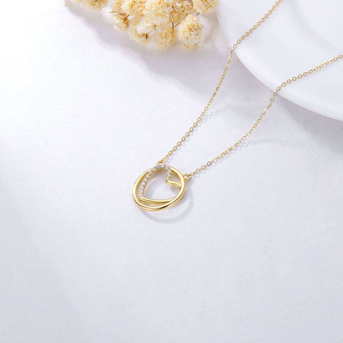 14K Gold Heart Necklace with 5A Cubic Zirconia