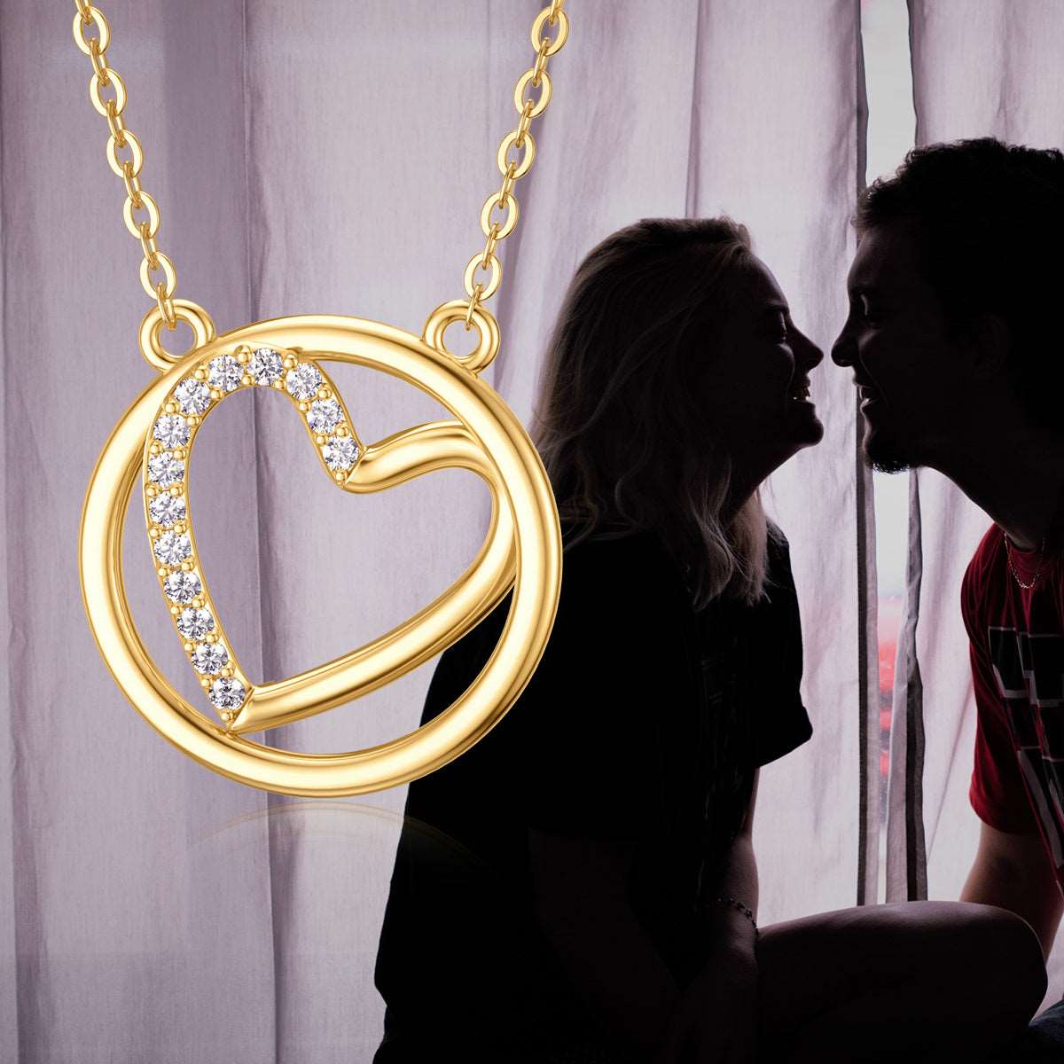 14K Gold Heart Necklace with 5A Cubic Zirconia