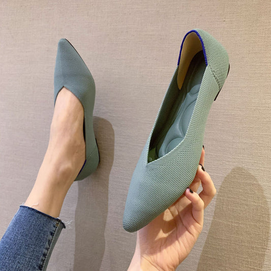 Women's Woven Pointed-toe Flat Knit Single Shoes