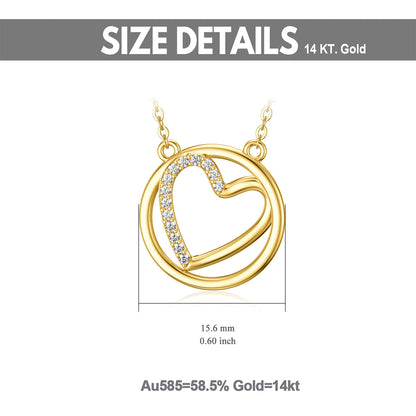 14K Gold Heart Necklace with 5A Cubic Zirconia