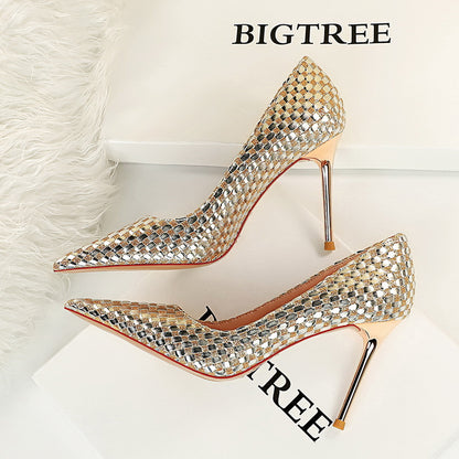 Women's Shiny  Sequin Leather Stiletto Heels