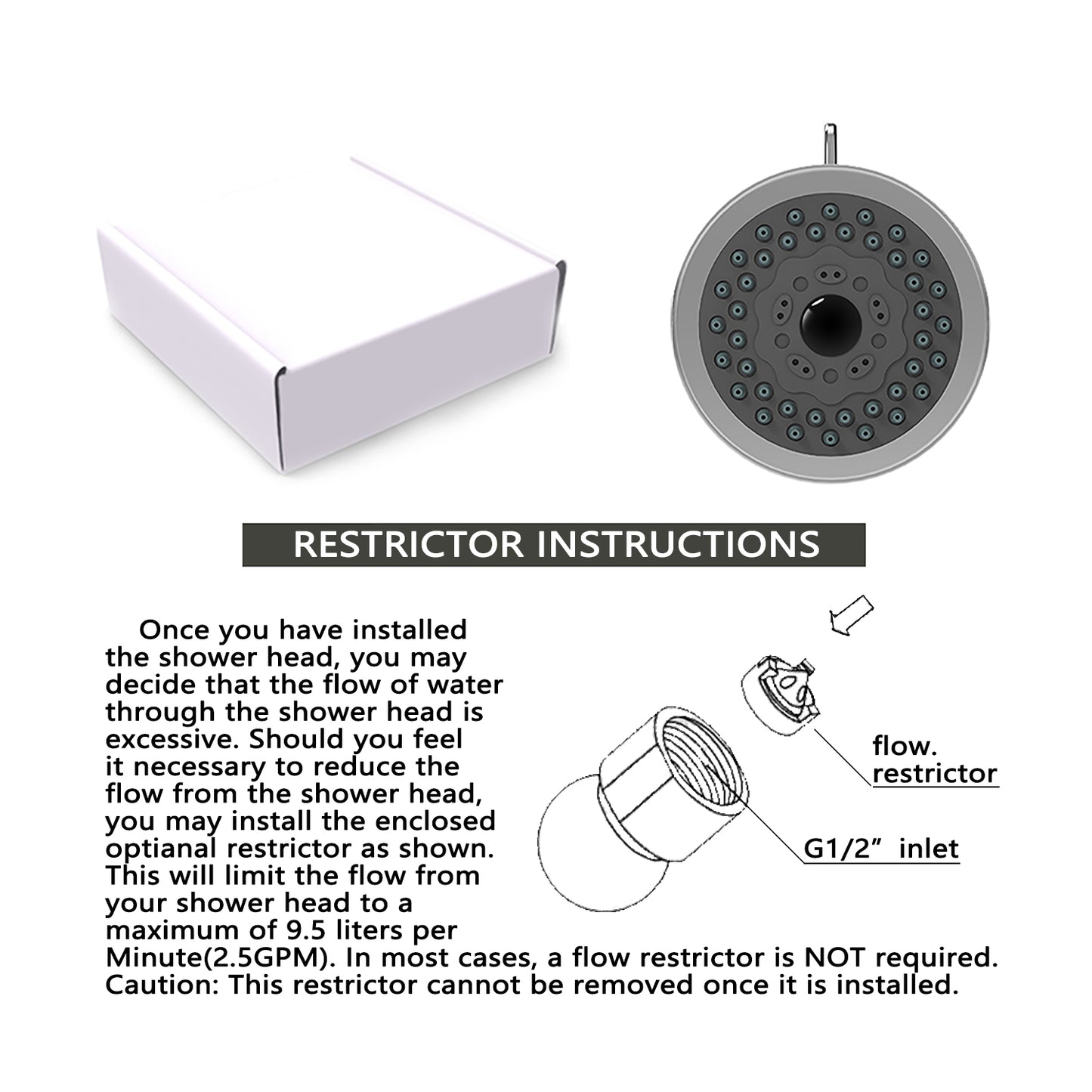 Wall-Mounted Adjustable Shower Head with 2-Spray Settings