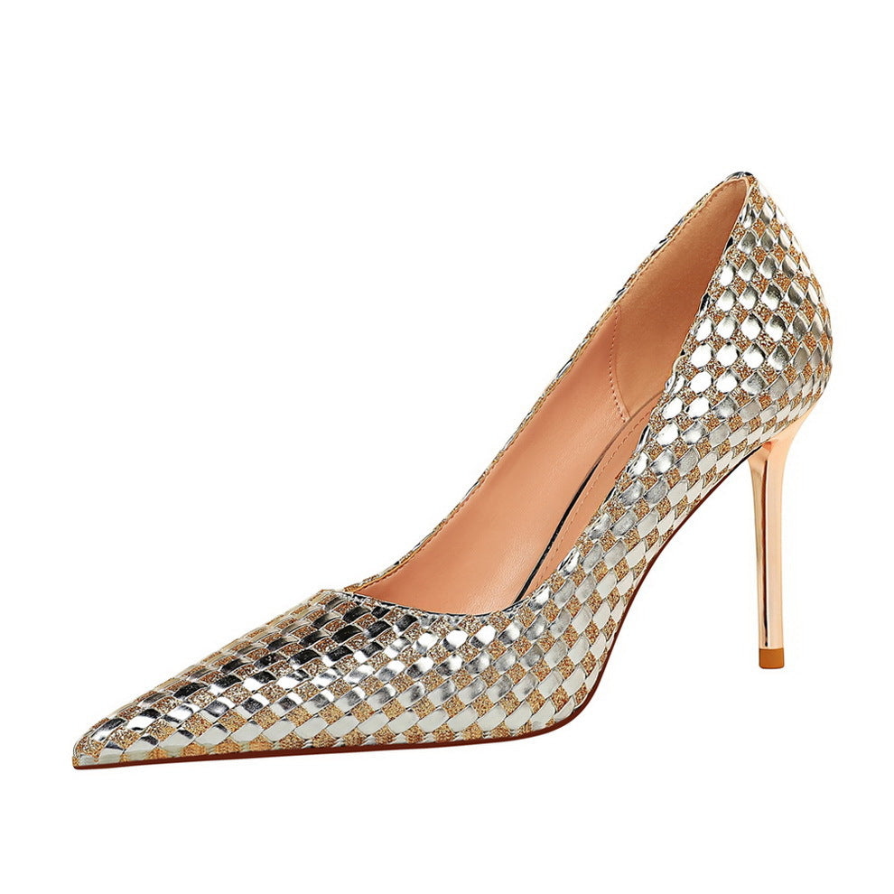 Women's Shiny  Sequin Leather Stiletto Heels