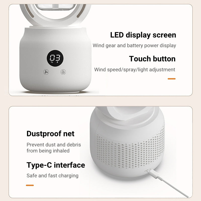 Electric Fan with Spray Mist; USB Rechargeable