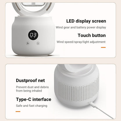Electric Fan with Spray Mist; USB Rechargeable