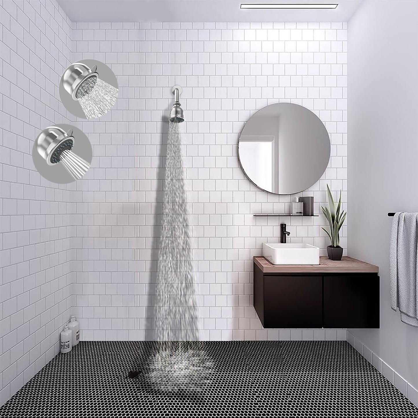 Wall-Mounted Adjustable Shower Head with 2-Spray Settings
